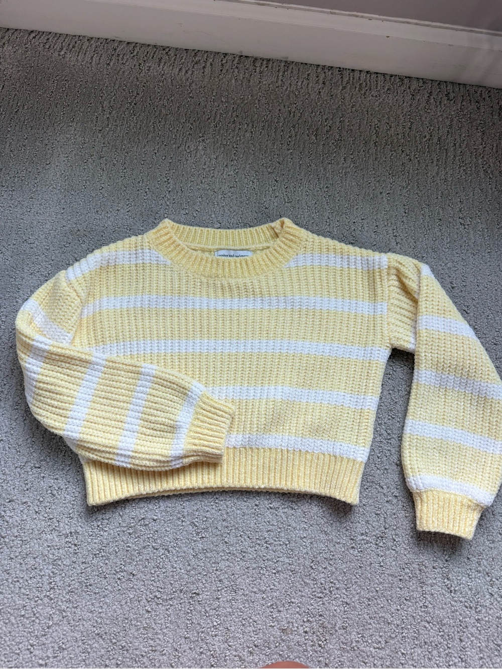 cupcakes & cashmere Yellow and White Striped Cropped Sweater